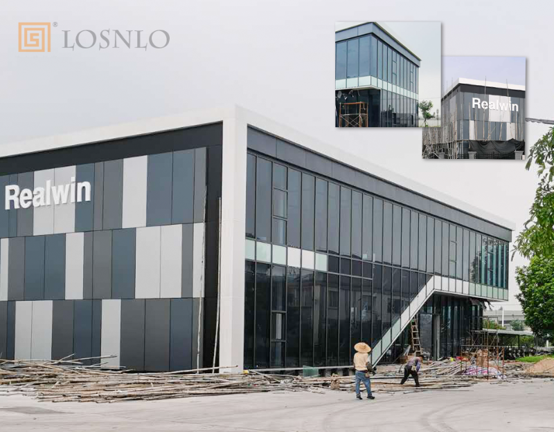 樓上樓高端門窗-江門某不銹鋼公司玻璃、鋁板幕墻工程案例